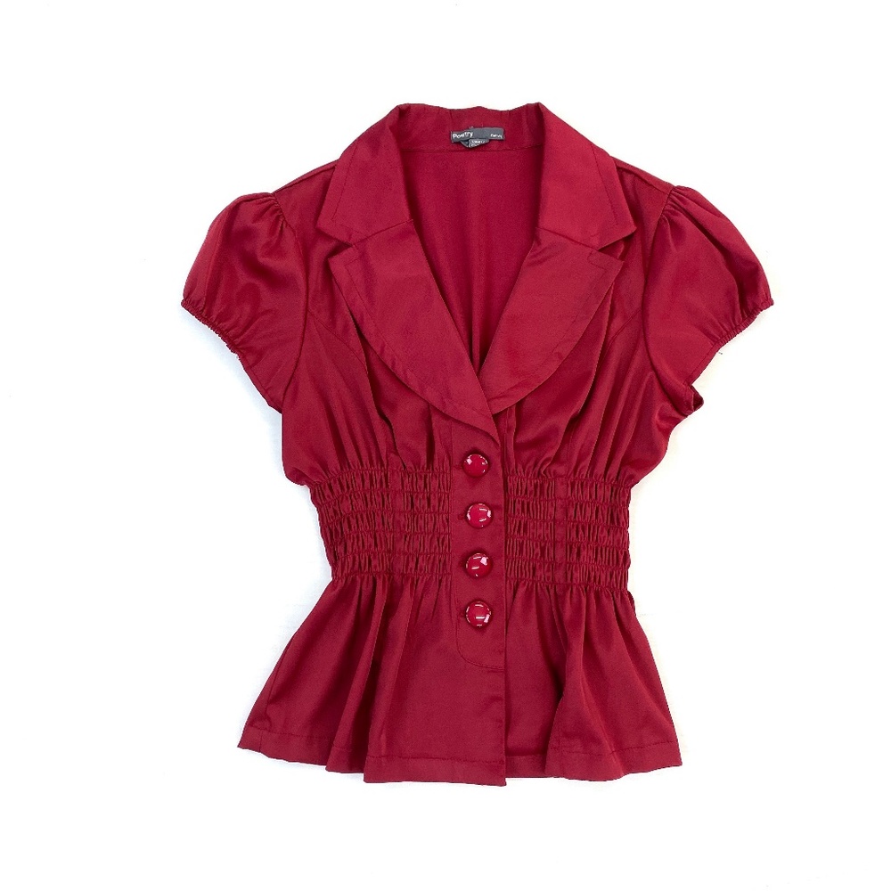 POMEGRANATE Jewel Tone Short Sleeve Silky Blazer